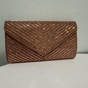 Shimmery Rose Gold Crystal Envelope Bag with Detachable Chain